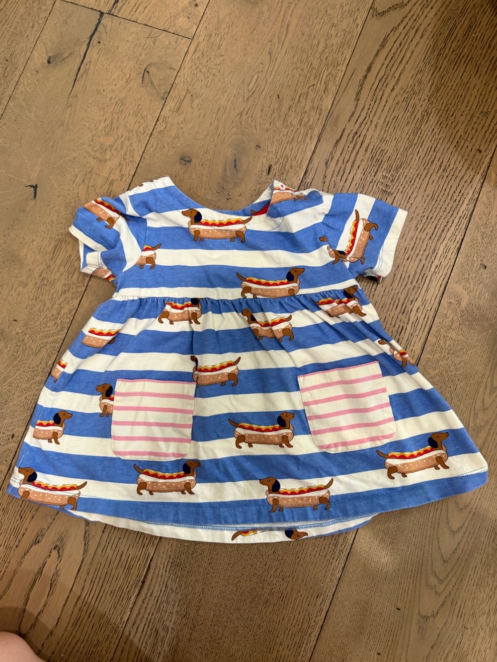 Mini Boden Blue Hot Dog Stripe Tunic, 2-3Y